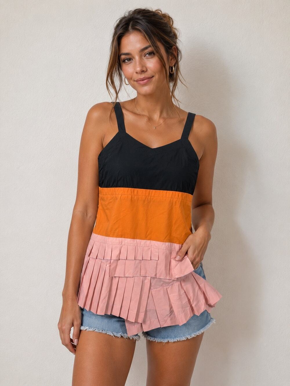 Marni 38/2 US Colorblock Asymmetric Tank Top Pink Black Cotton Plated Italy